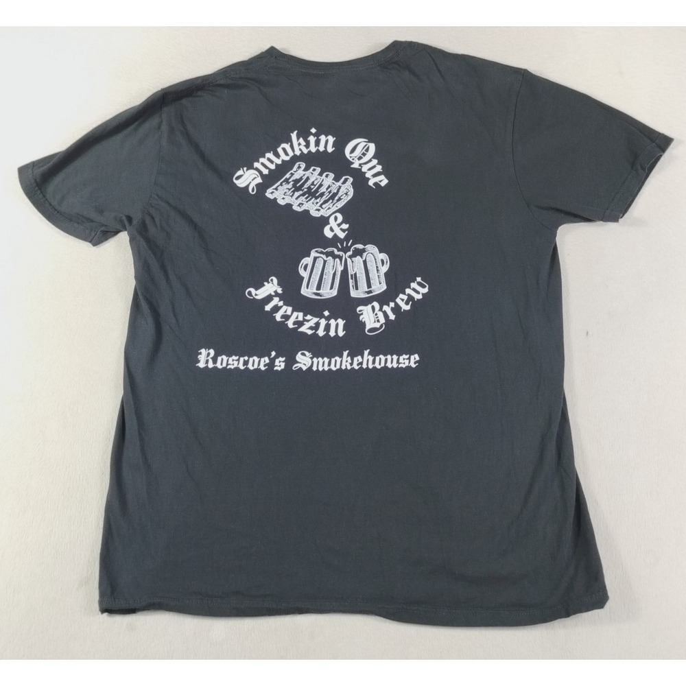 Gildan Roscoe's Smokehouse Shirt Mens XL Black Smokin Que BBQ Beer Graphic Tee